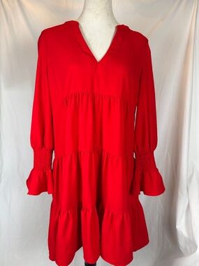Red Tiered V-Neck Women's Dress Pomander Place L